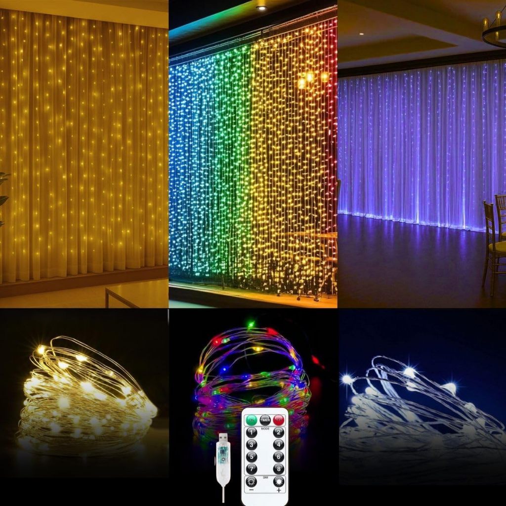 Pisca Cortina 300 Leds 3x3m USB IP44 8 Modos Iluminação Luzes Fada Decoração De Natal Festa LuvinCo