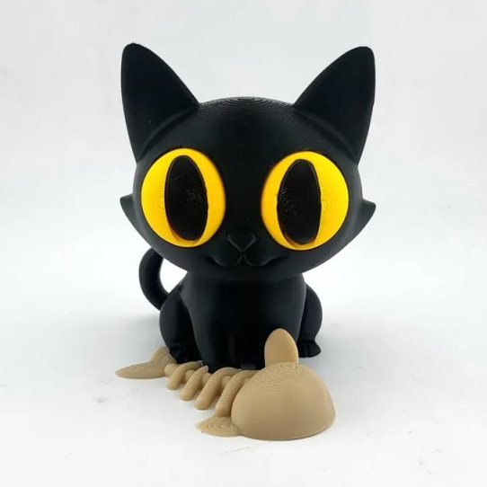 Gato Preto Decorativo Kawaii Fofo Charme Único para Presente com espinha de peixe ou caveira