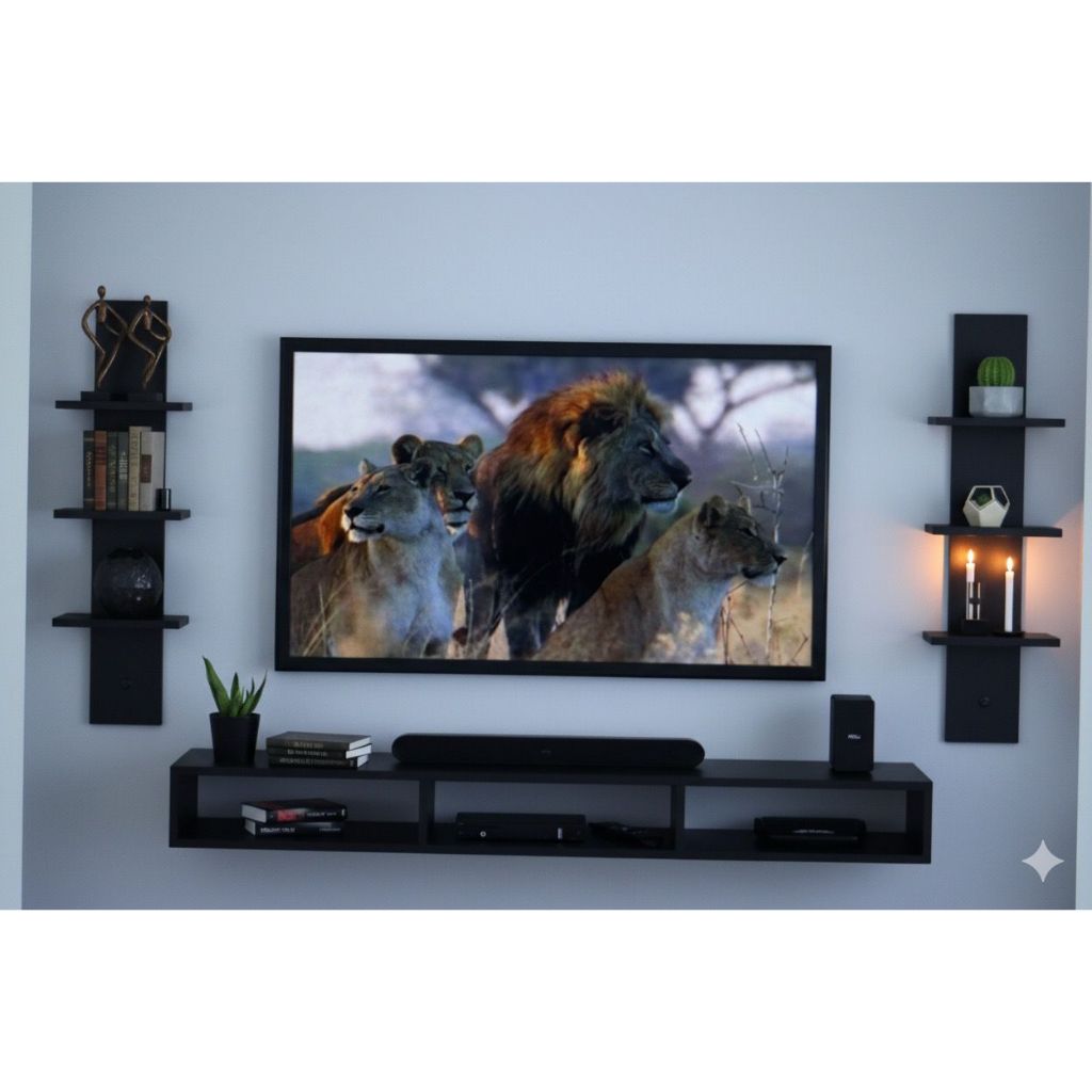 Rack Sala Suspenso + 2 Nichos Torre Preto 100% Mdf | Shopee Brasil