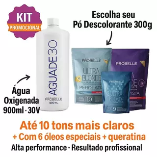 Pó Descolorante 300g Probelle escolha o seu + água oxigenada ox 30 volumes 900ml kit