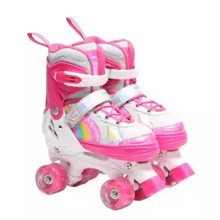 Patins Infantil 4 Rodas Meninas Com LED Patins Quad Rosa arco-iris Criancas Barato em Oferta na Shopee