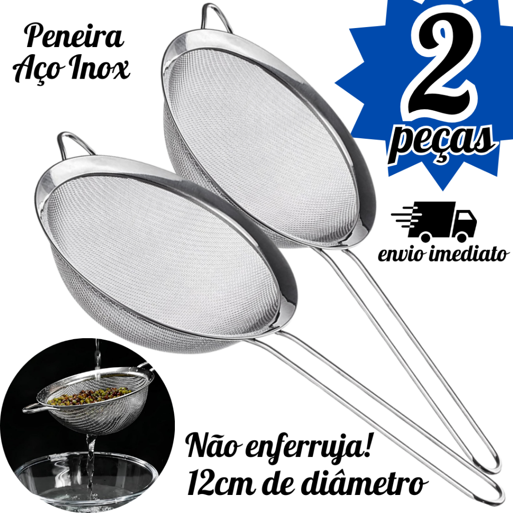 Peneira de Aço 100% Inox Coador 12cm para Cozinha Restaurantes Bares ...