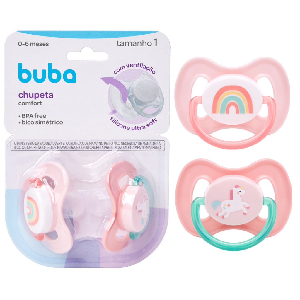 Kit Chupetas Tamanho 1 (+0 a 6 Meses) Unicórnio e Arco-íris Comfort ...