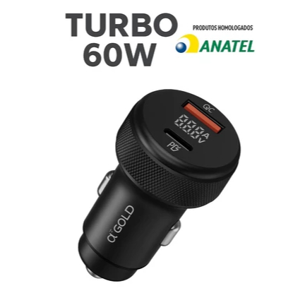 Carregador Veicular Turbo Cj12-4 60w 2 Saídas Type-c Usb-----Sem cabo