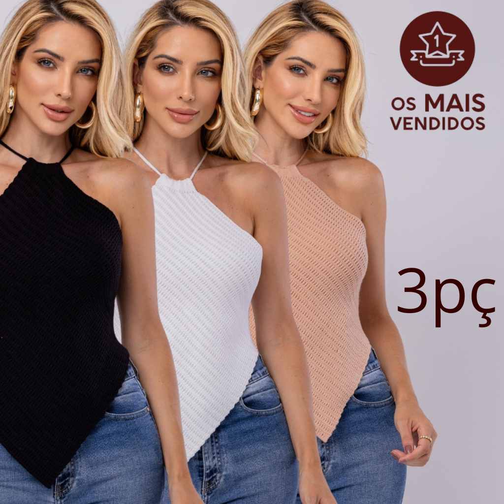 Kit 3 Cropped Feminino Top Lenço Liso Trico Modal | Shopee Brasil