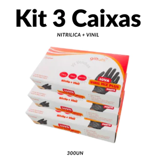 3 Caixa de Luva Nitrilica Preta para Uso Profissional com 300 un - Vinilica