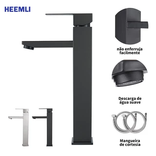 Heemli torneira banheiro inox monocomando Lavabo Saída Alta para Cuba Quadrado Pintura Preta Ajuste Água Quente Fria
