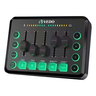 VEDO Mixer RGB Áudio 5 Canais Com Xlr 48v+ Interface De Microfone Para Podcasting Gravação Transmissão Ao Vivo
