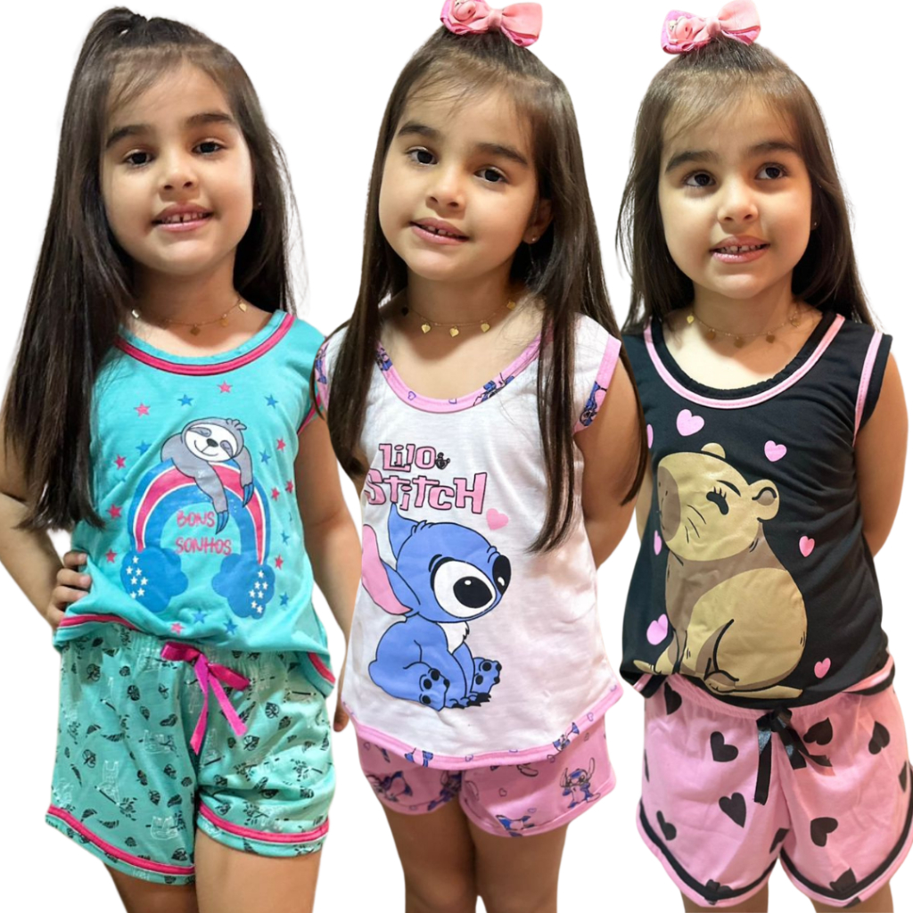 Baby Doll Infantil Regata / Pijama de Menina / Short Doll Feminino em Oferta na Shopee