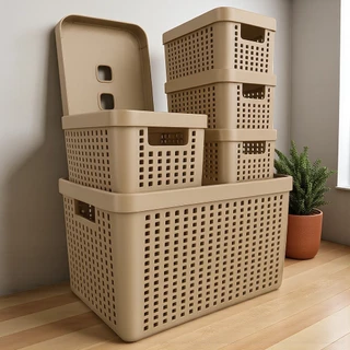 Kit 5 Caixa Organizadora com Tampa 15 Litros 4,5 Litros 2 Litros em Plástico Resistente em Oferta na Shopee