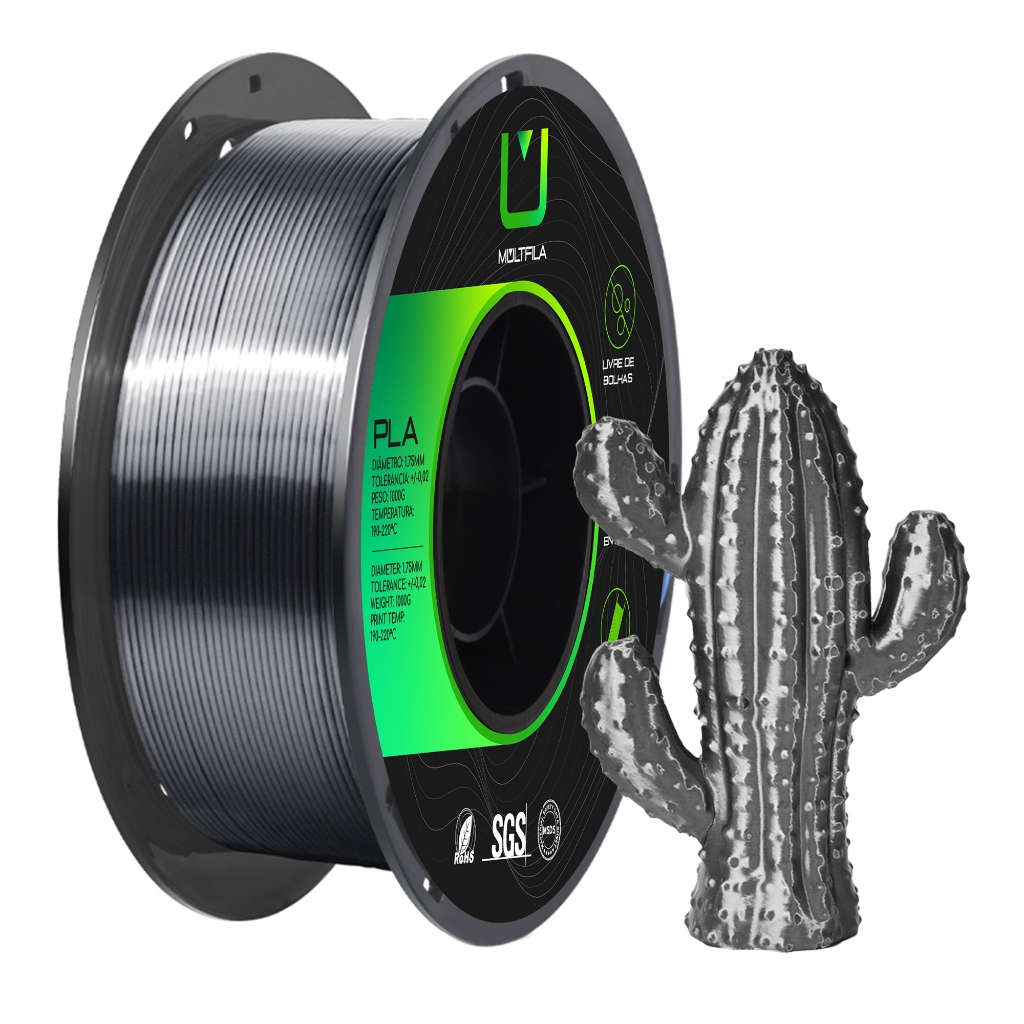 Filamento PLA Silk Impressora 3D Preto Metalizado 1kg - 1,75mm Multfila ...