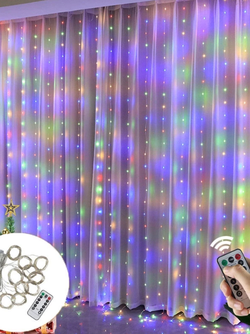 Imagem do produto Cortina De led Fio De Fada 300 LED 3X3M 8 Modos Com Controle Para Decoração Quarto/Natal/Casamento 4