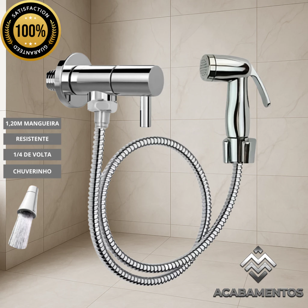 Ducha Higiênica Luxo ABS Cromada | 1/4 de Volta, Alta Pressão, Com Mangueira e Suporte