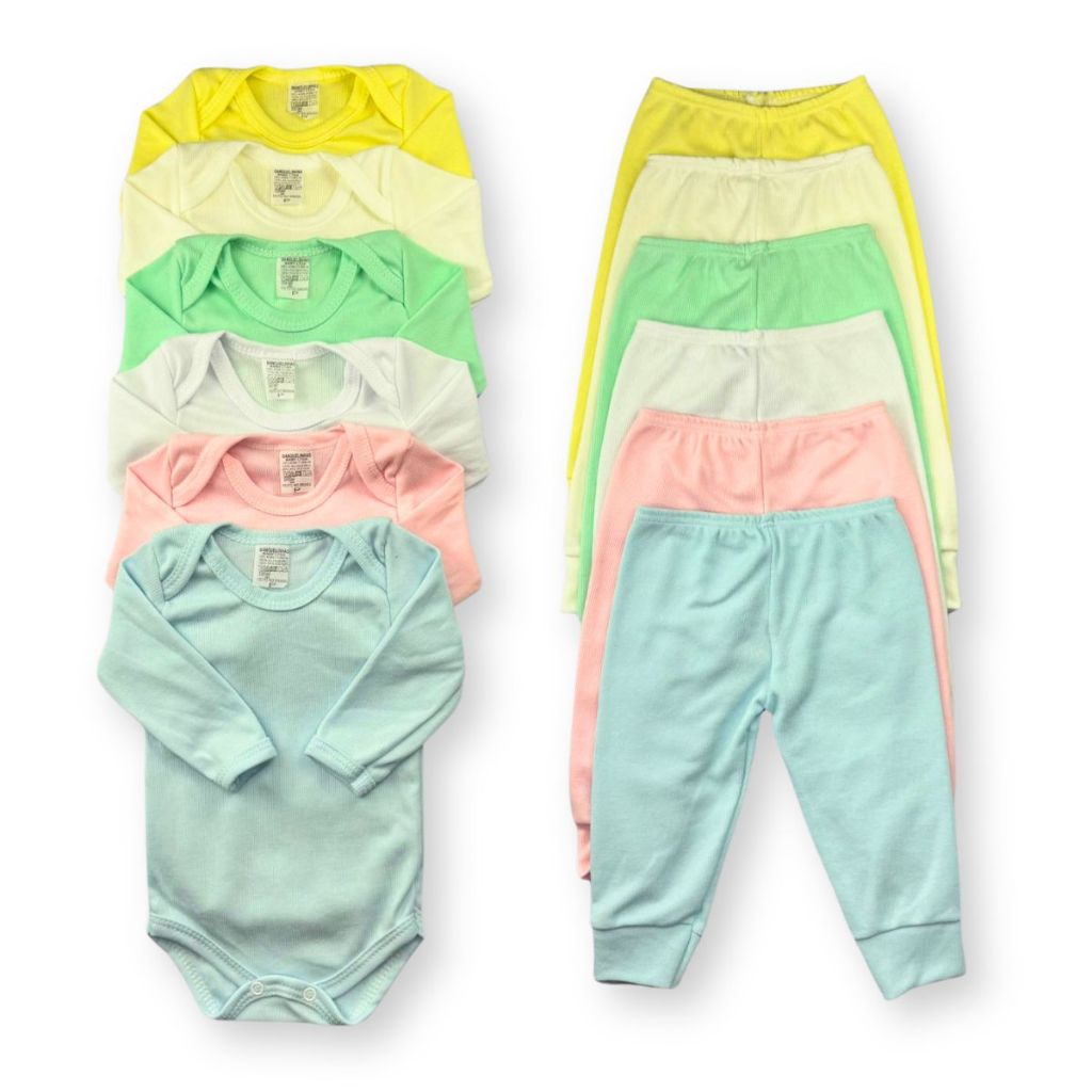 Kit Com 10 Peças - Body Manga Longa + Calça De Bebe Liso Menino e Menina | Shopee Brasil