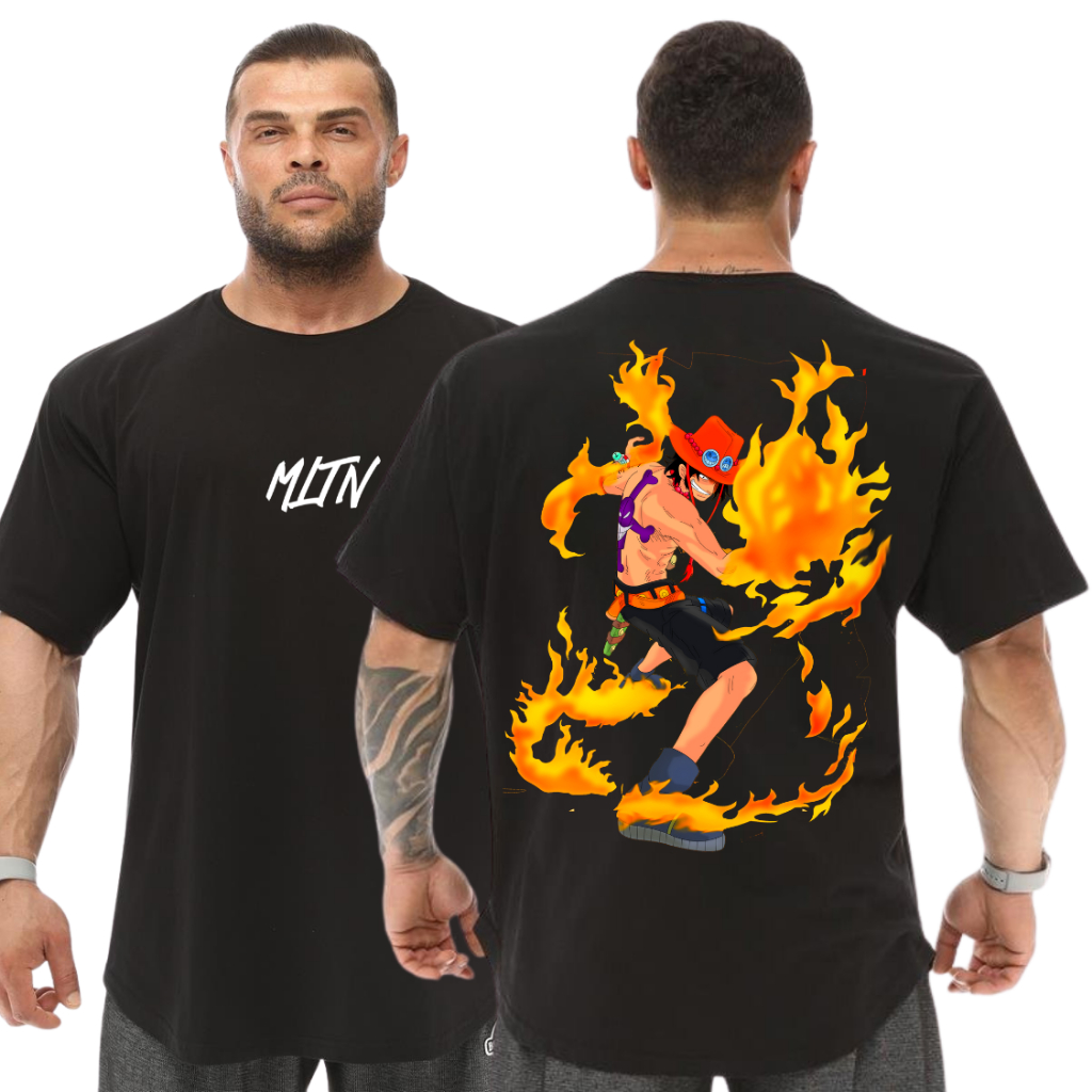 Camiseta Oversized Ace One Piece Anime Masculina Moda Streetwear