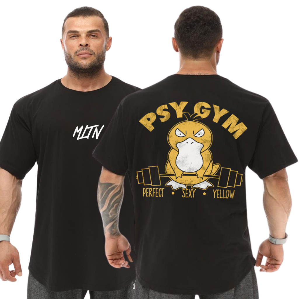 Camiseta Oversized Pokémon Psyduck PsyGym Treino Fitness Streetwear Manga Larga Malha Grossa
