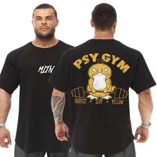 Camiseta Oversized Pokémon Psyduck PsyGym Treino Fitness Streetwear Manga Larga Malha Grossa