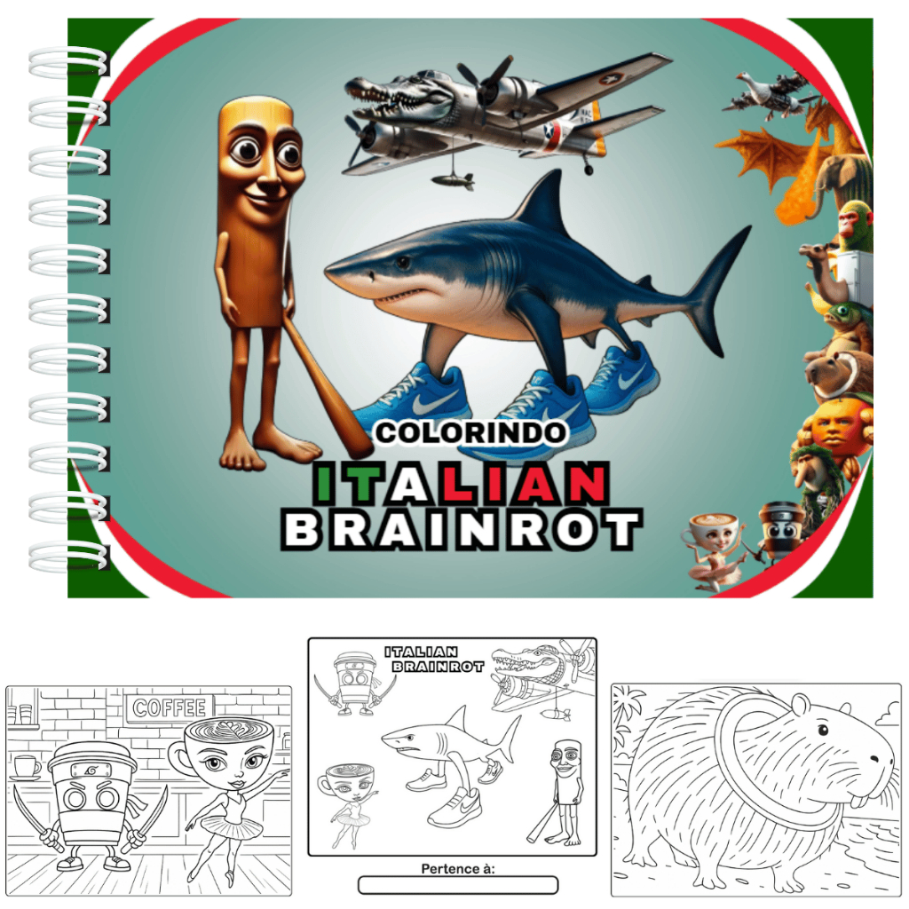 Livro de Colorir Brainrot Tralalelo Tralala Bombardino Crocodilo Tung Tung Tung Sahur Capa Dura 50 Paginas