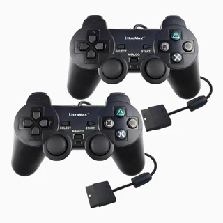 Kit 2 Controles para Ps2 Com Fio preto