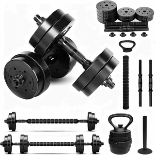 Kit Halteres de Anilhas Barras e Kettelbell Musculação Ajustável Tudo Esportes Treino completo casa