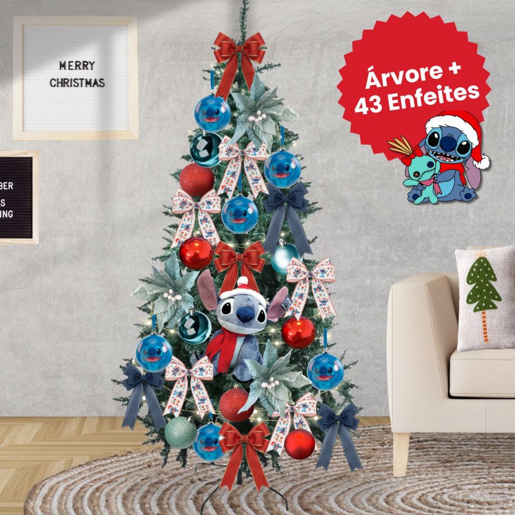 Kit Arvore de Natal 2,10m com Enfeites Stitch Disney Decoração Completa ...