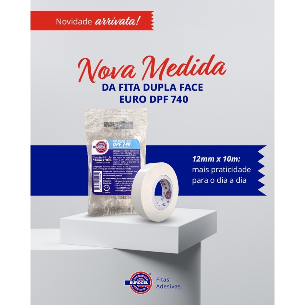 Fita Dupla Face Escolar 12mm x 10m DPF 740 Eurocel | Shopee Brasil