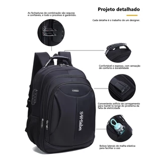 Mochila masculina de grande capacidade moda mochila de dois ombros com porta USB