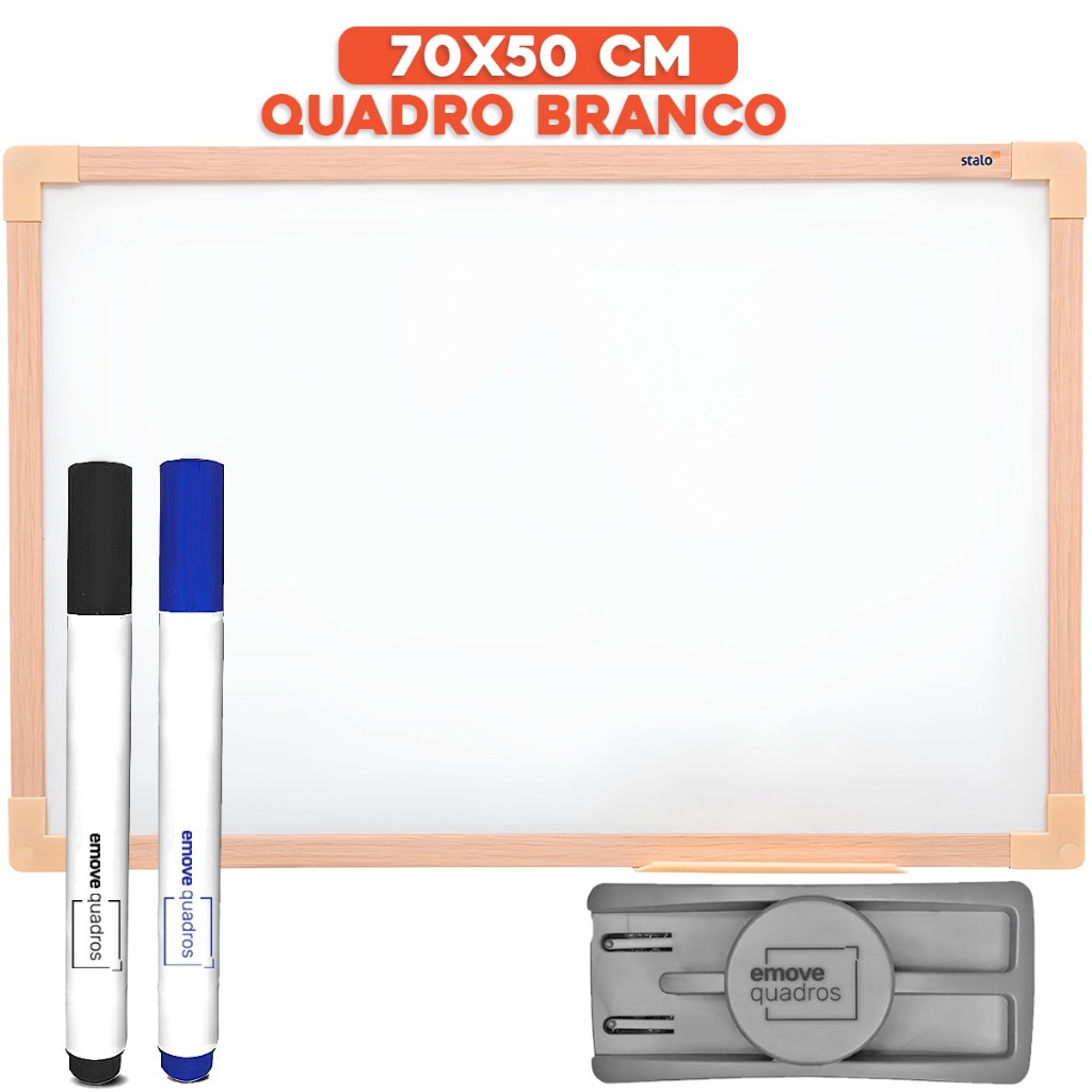 Lousa Branca Caneta Apagador 70x50cm Quadro Branco Moldura Madeira Com ...