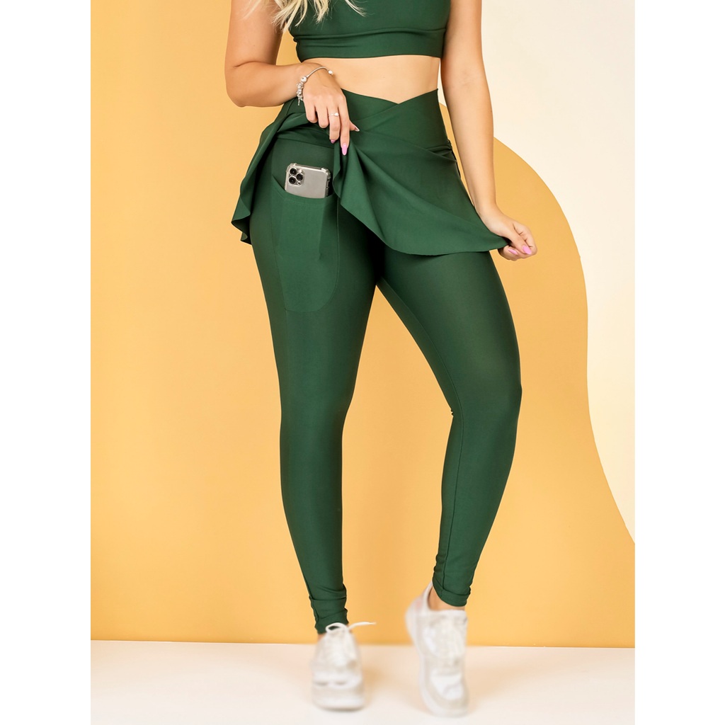 Calça Fitness Legging Saia com Bolso Academia Suplex Moda