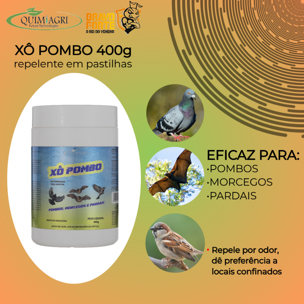 Repelente Para Pombos Morcegos e Pardais Xô Pombo Pastilhas Quimiagri ...