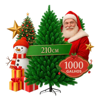 Árvore De Natal 2,10m Grande Pinheiro 1000 Galhos Decoração Luxo Base Ferro