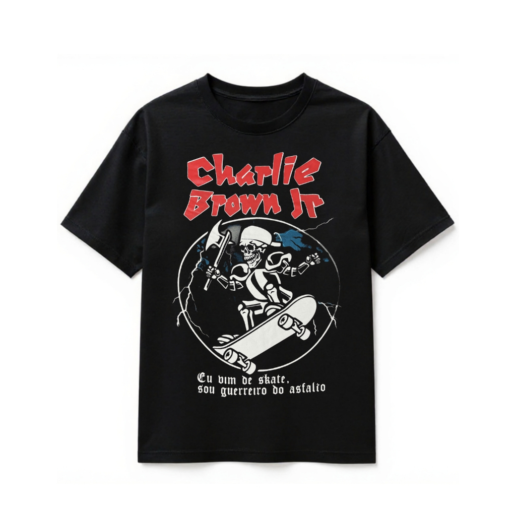 Camiseta Charlie Brown Jr Skatista Preta Unissex 100% Algodão