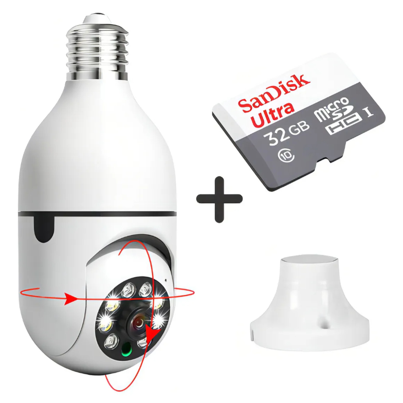 Camera Lampada 360 Wifi Giratoria Sem Fio +cartão De Memória Cor Branco ...