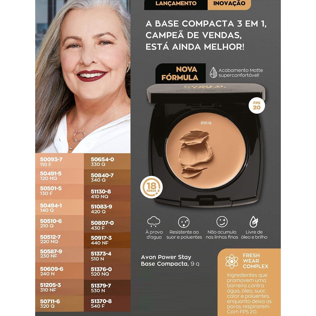 Avon Base Compacta Power Stay 3 em 1 FPS20 - 9g (Completa ou refil ...
