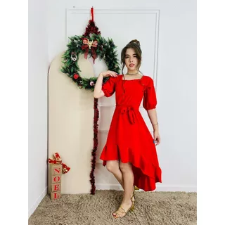 Vestido Rodado Vermelho Natal Fim de Ano Midi Juvinil Infantil