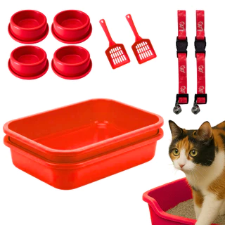Kit Com 2 Caixas De Areia Para Gatos 2 Coleiras Ajustáveis Gato e 4 Comedouros Anti-formiga