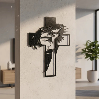 Painel Quadro Decorativo Jesus Cristo Em Relevo Mdf 3mm Cor Preta com Dupla Face