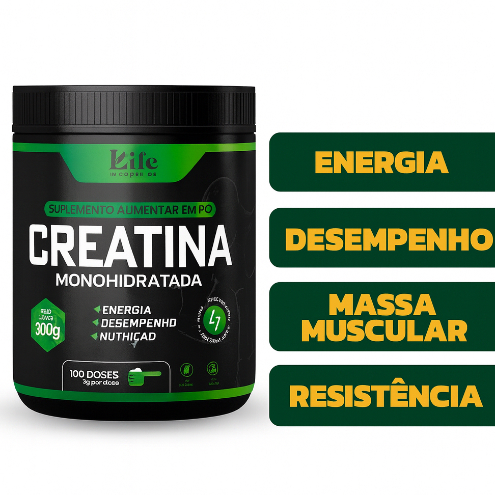 Creatina Monohidratada Life In 100% Pura - 300g - Energia e Performance ...