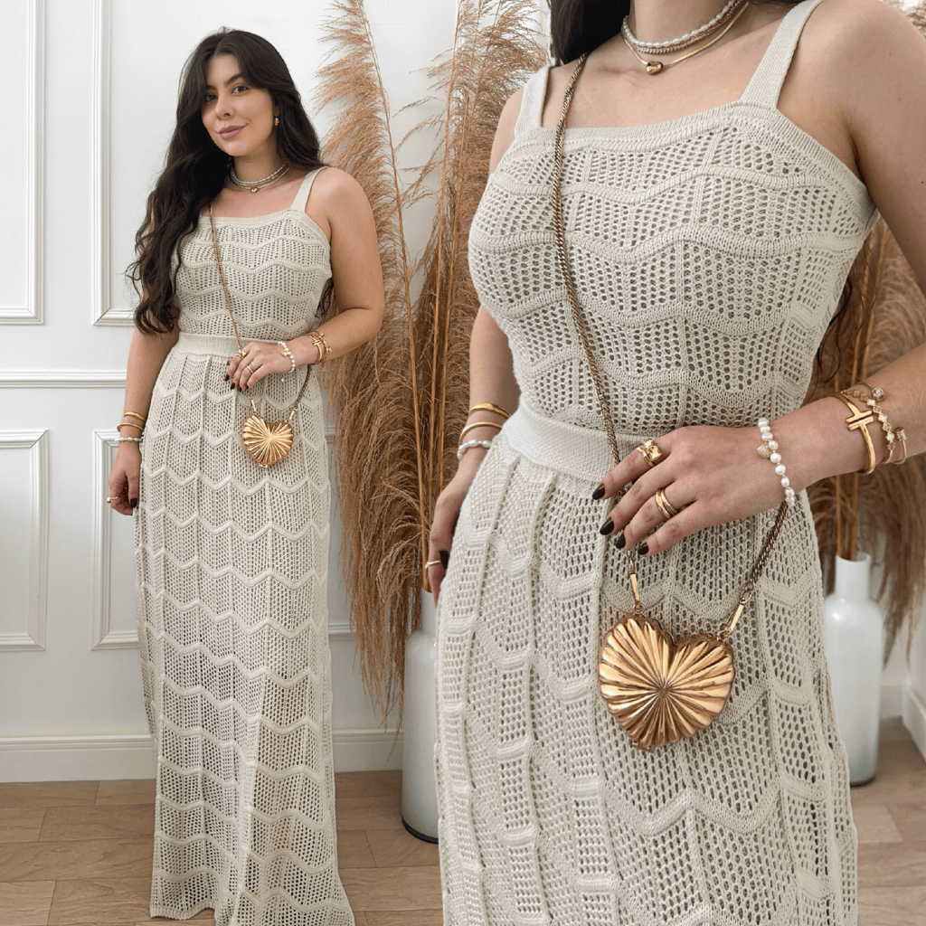 Conjunto Cropped e Saia Longa em Tricot Crochê Rendado Feminino Boho ...