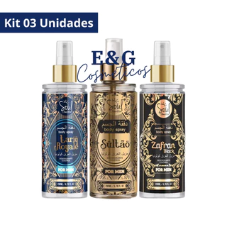 Kit 03 Body Splash Árabe Masculino - Tariq Royale - Sultão - Zafran Soul Cosméticos 200ml
