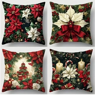 CAPA DE ALMOFADA DECORATIVA NATAL KIT COM 4 - PAPAI NOEL, BONECO DE NEVE - TAMANHO 45X45