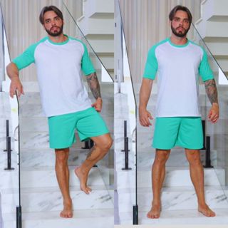 Conjunto De Pijamas Masculino Adulto Malha} 100% Algodão Dormir Verão Conjunto Masculino Manga Curta em Oferta na Shopee