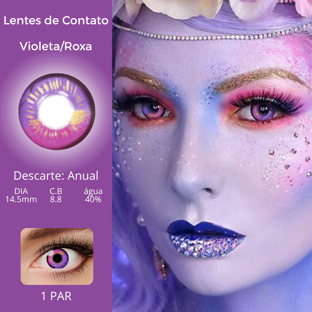 Lentes de Contato Anual Halloween Fantasia Cosplay Anime Purple Pink ...