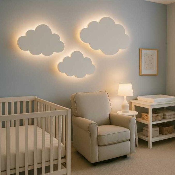 Kit 3 Luminária Nuvem Em MDF 15mm  Led Branca Quente ou Fria 3 Peças Pronta Entrega