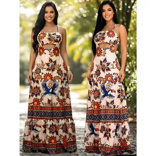Vestido Feminino Longo Estampado Moda Floral Soltinho VERÃO em Oferta na Shopee