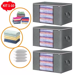 KIT Caixa Saco Organizador Cobertor Casaco Guarda Roupa Ecológico Anti-Poeira Umidade Insetos Multiuso