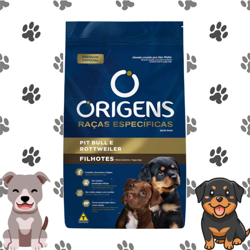 Ração Para Cachorros Filhotes Raça Pit Bull e Rottweiler 15kg Origens ...