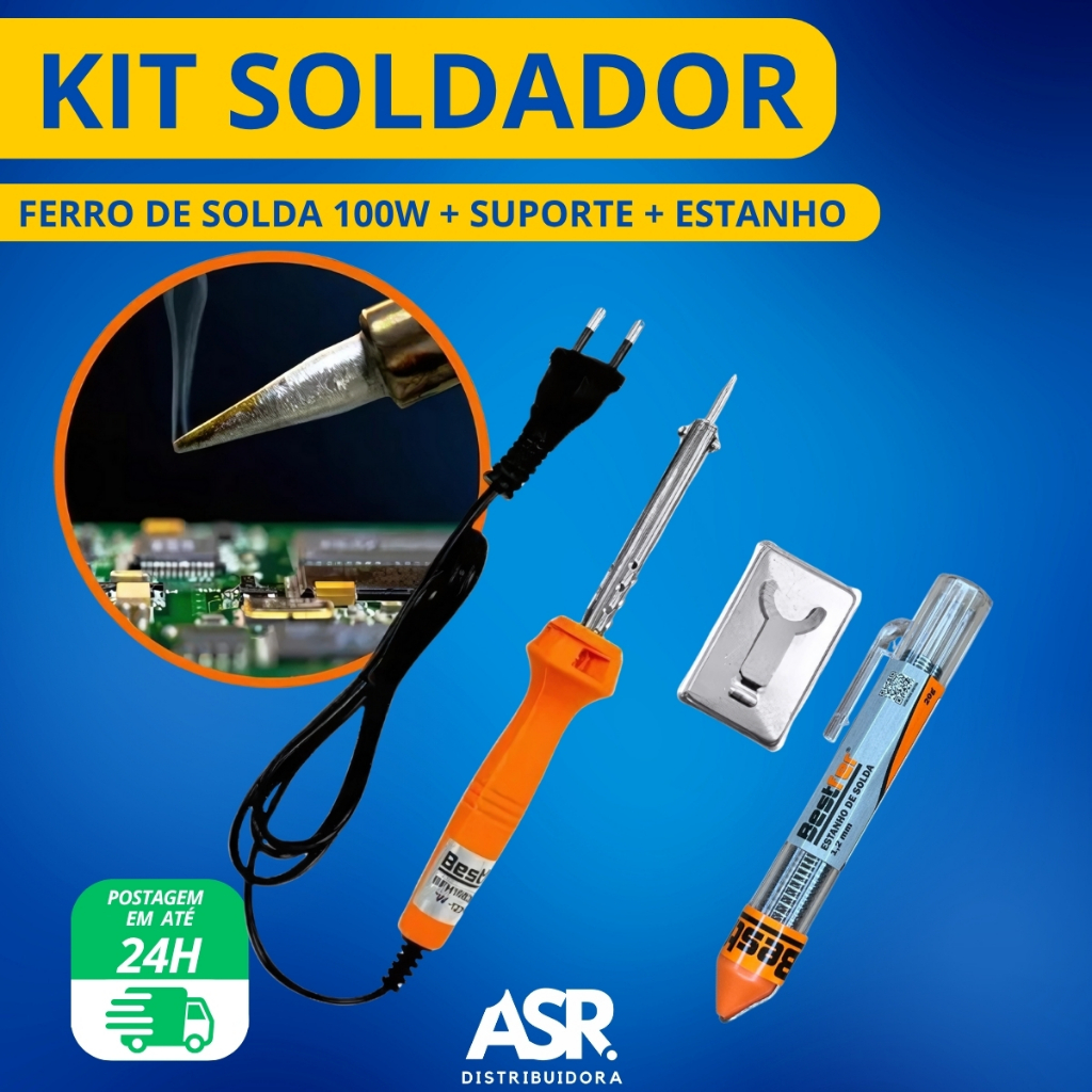 Ferro de Solda 100W Profissional C/Estanho + Suporte Bestfer 127v ...
