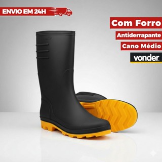 Bota PVC Lavar Quintal Chuva Motociclista Moto Forrado Impermeável Galocha Vonder