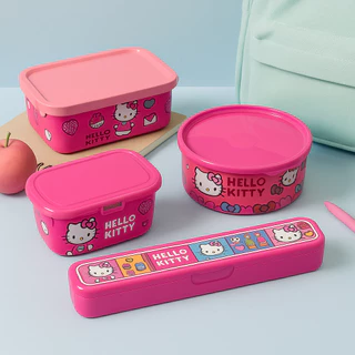 Kit Potes para Lancheira Infantil Menina Volta as Aulas Organizadores Snacks Hello Kitty 4 Peças
